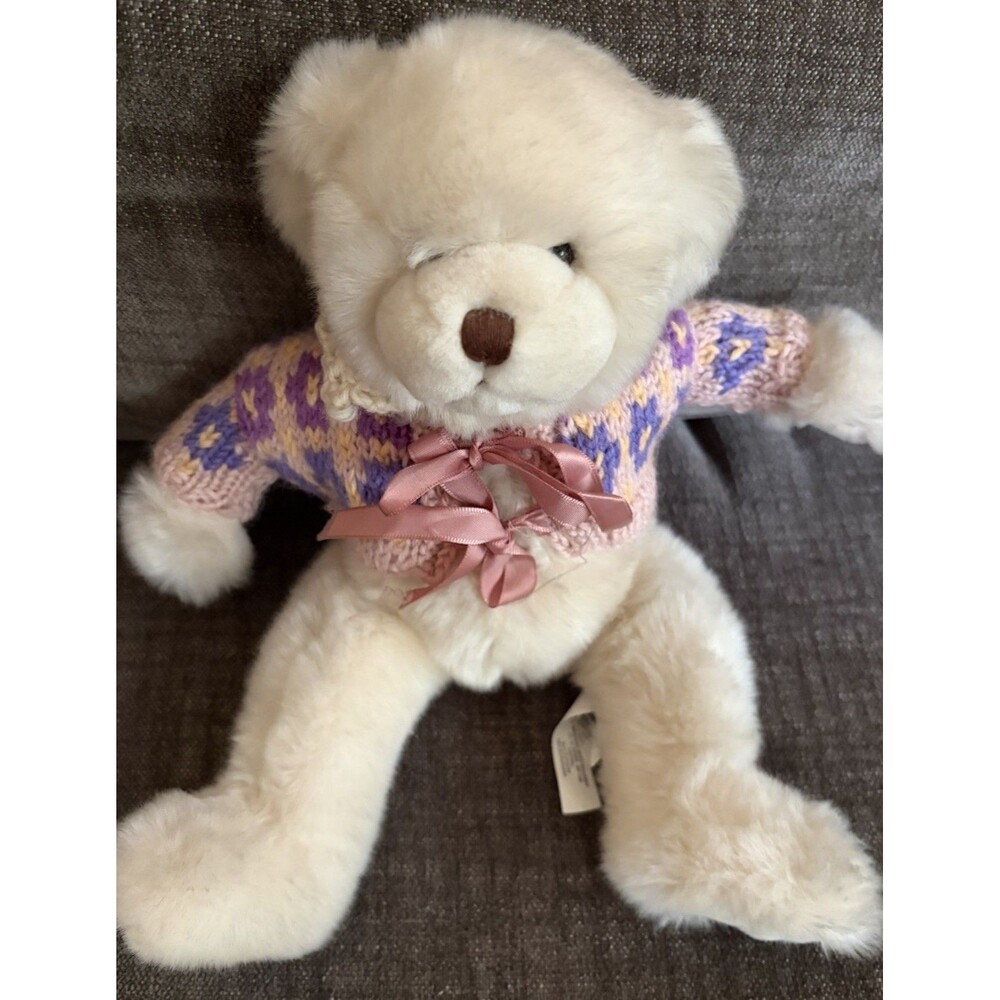 Pottery Barn Plush Cream Teddy Bear Pink Lavender Sweater 11” Girls
